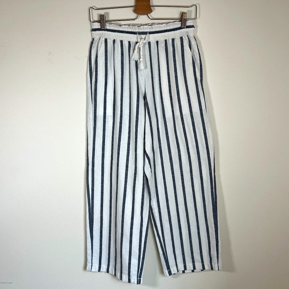 J. Crew Striped Linen-Cotton Blend Wide-Leg Paper-Bag Pant Size XS